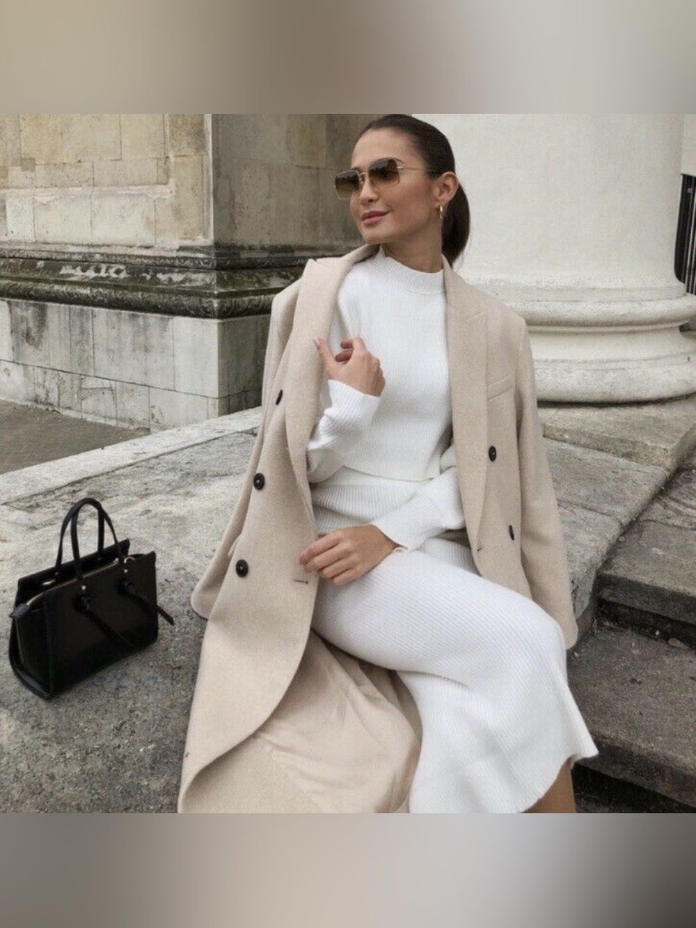 NWOT Zara wool double breasted wool blend coat sand